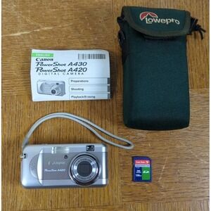Canon PowerShot A420 4 MP Digital Camera Silver + SD Card & Case TESTED